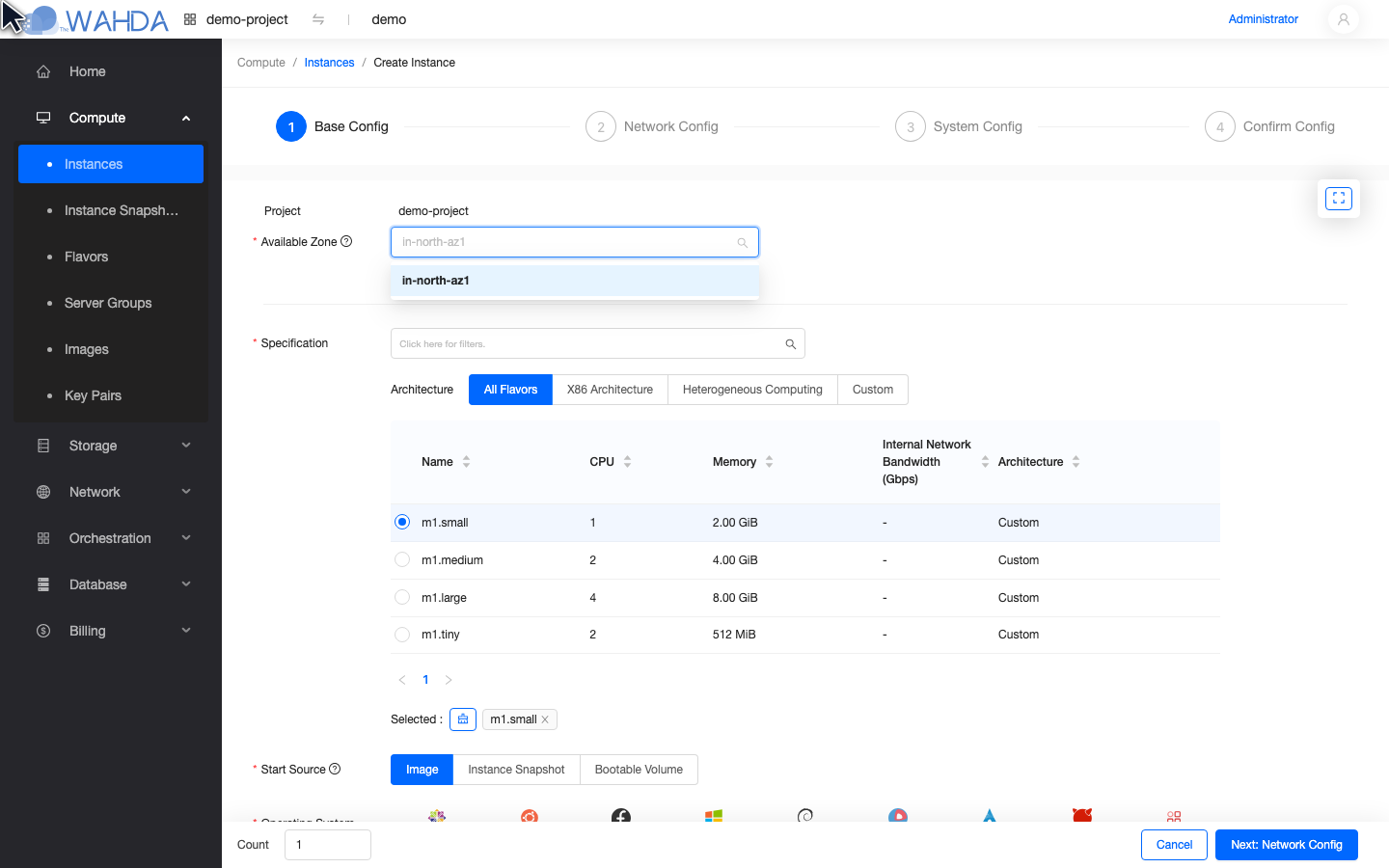 System Disk section — Type dropdown opened