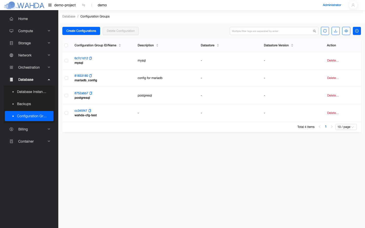 Configuration Groups list
