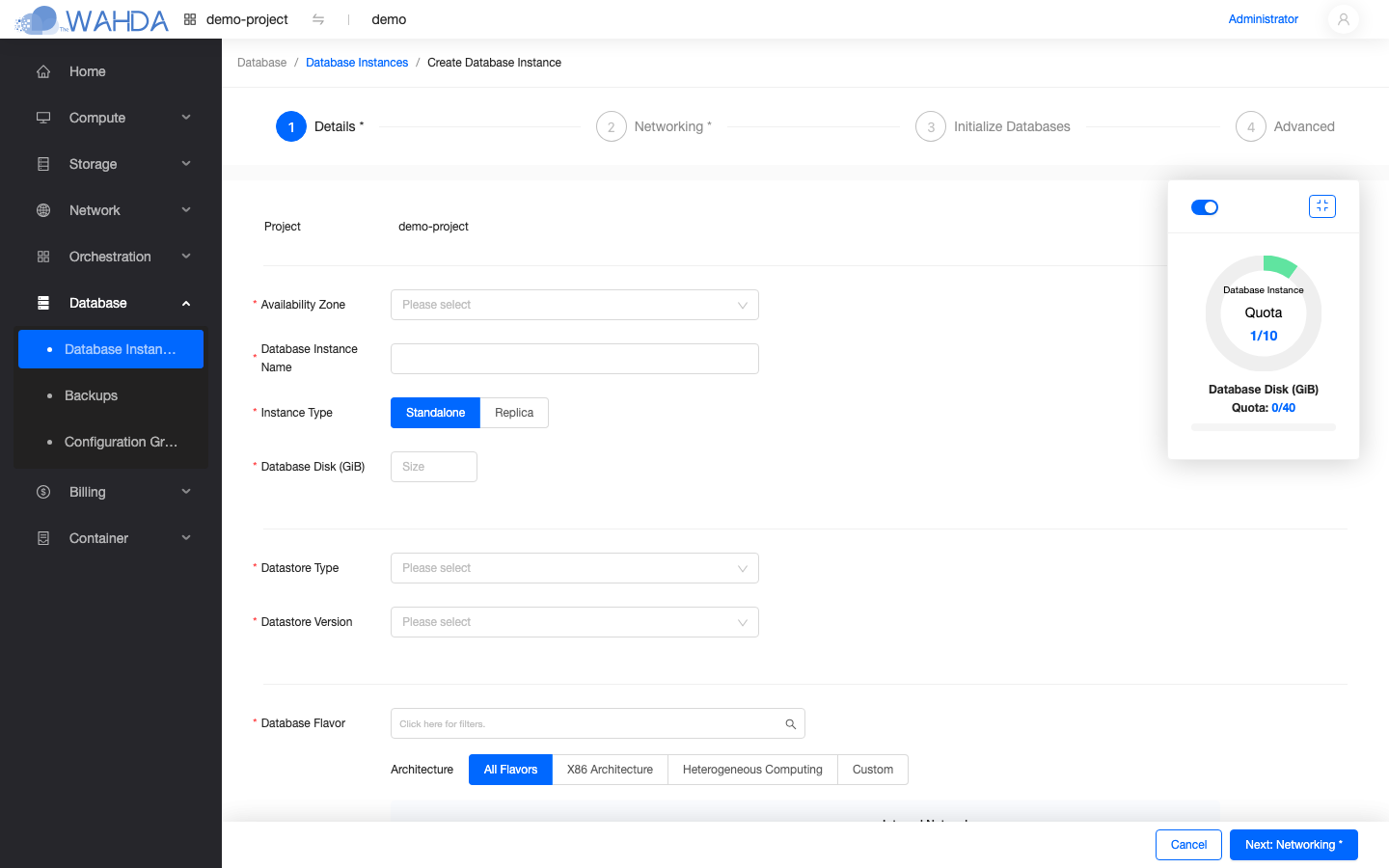 Create Database Instance — Step 1 · Details