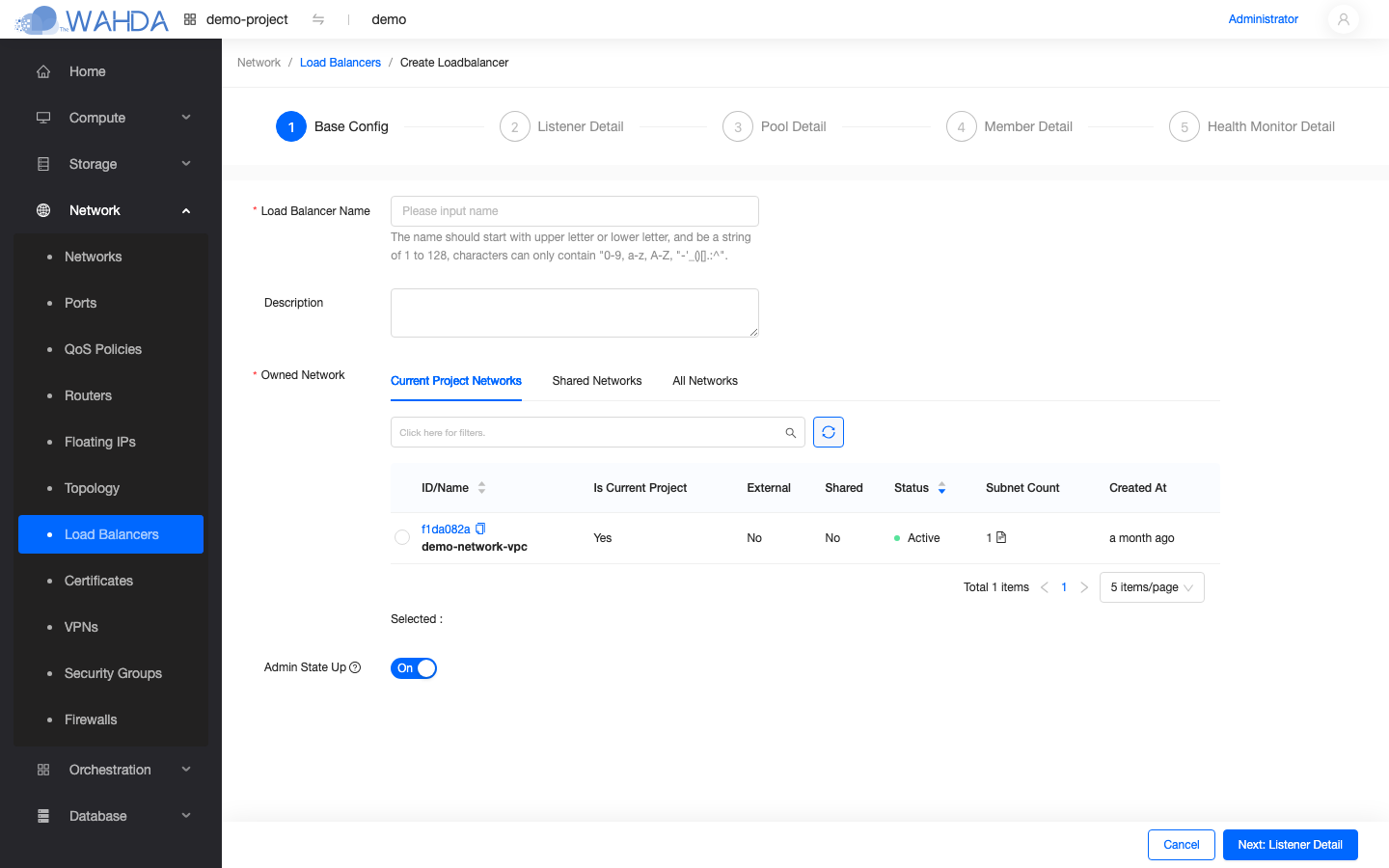 Create Loadbalancer — Step 1 · Base Config, empty